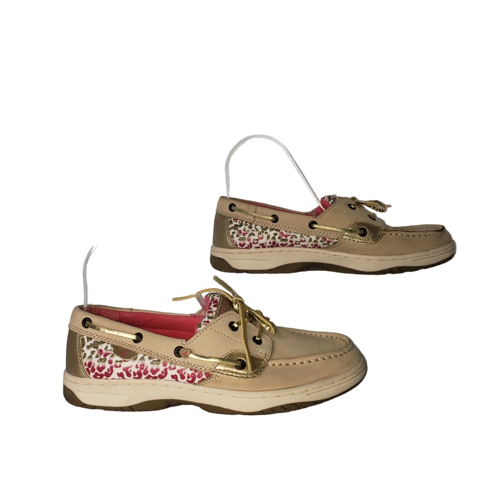 SPERRY Bluefish 2 Eye Loafer Tan with Pink Leopard Size 6